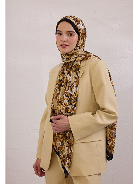 Fresh Scarfs Sunflower Desen Rami Şal Siyah - S000420286-19351
