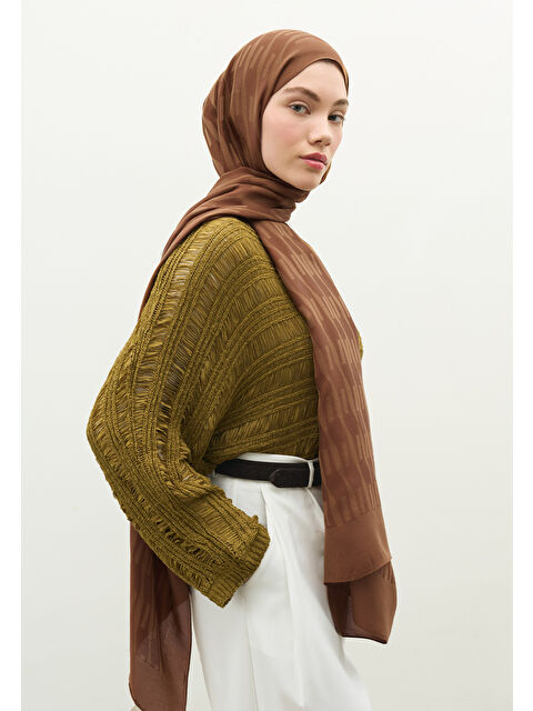 Fresh Scarfs NARA PAMUK FLOŞ JAKARLI ŞAL CEVİZ - S000483723-26413