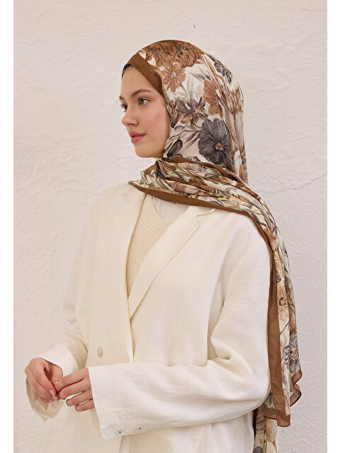 Fresh Scarfs Vıntage Garden Desen Rami Şal Kahve - S000420264-28102