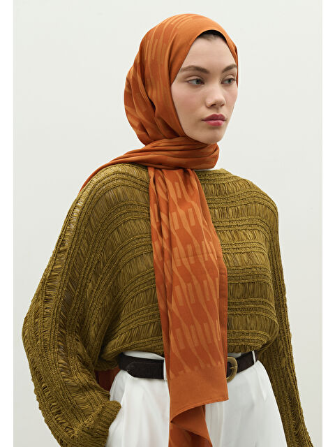 Fresh Scarfs NARA PAMUK FLOŞ JAKARLI ŞAL TARÇIN KABUĞU - S000483723-20013