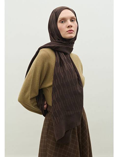 Fresh Scarfs NARA PAMUK FLOŞ JAKARLI ŞAL ACI KAHVE - S000483723-28102