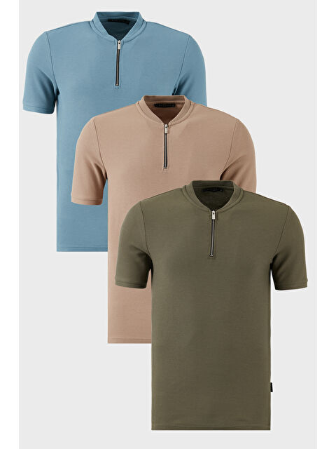 Buratti Pamuklu Regular Fit Yarım Fermuarlı Kolej Yaka 3'lü Paket Tişört 5902653S3 - S000387095-5233