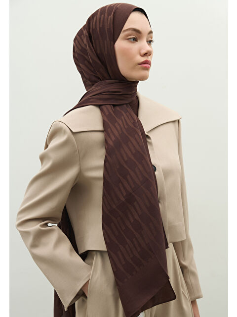 Fresh Scarfs NARA PAMUK FLOŞ JAKARLI ŞAL ÇİKOLATA KAHVE - S000483723-20637