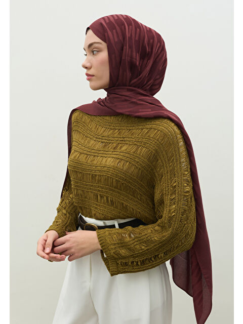 Fresh Scarfs NARA PAMUK FLOŞ JAKARLI ŞAL ERİK ÇÜRÜĞÜ - S000483723-20040