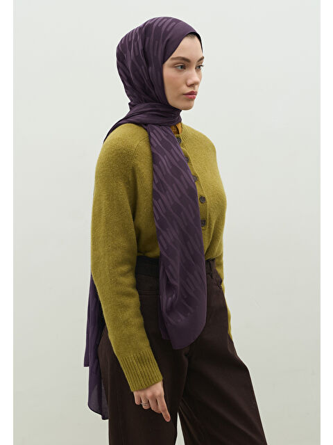 Fresh Scarfs NARA PAMUK FLOŞ JAKARLI ŞAL PATLICAN MORU - S000483723-20042