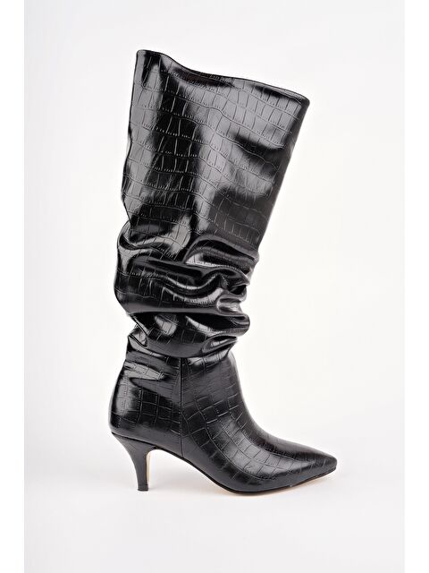 Muggo RUMBA Sivri Burun Kırışık Kroko Desenli İnce Topuklu Kadın Çizme - S000446726-2530