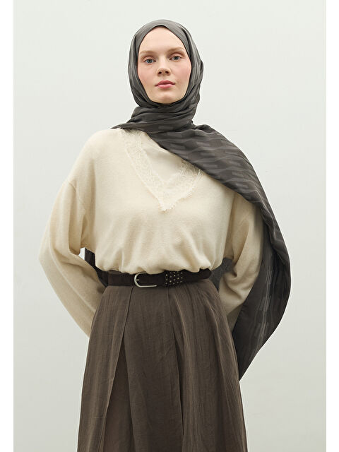 Fresh Scarfs NARA PAMUK FLOŞ JAKARLI ŞAL KOYU GRİ - S000483723-29351