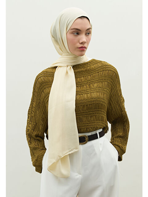 Fresh Scarfs NARA PAMUK FLOŞ JAKARLI ŞAL TEREYAĞI - S000483723-3162