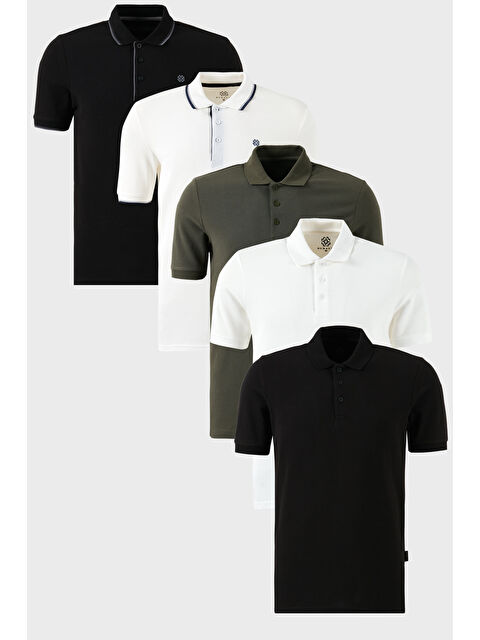 Buratti Pamuklu Regular Fit Düğmeli Polo Yaka 5'li Paket T Shirt 590211827S5 - S000387094-37246