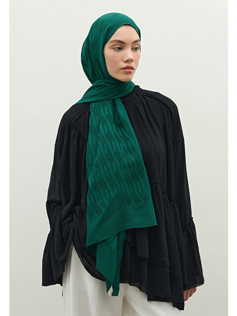 Fresh Scarfs NARA PAMUK FLOŞ JAKARLI ŞAL PETROL - S000483723-20019