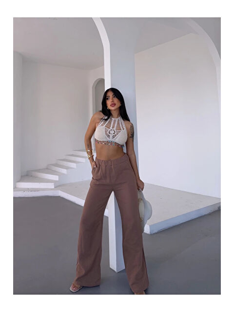 Hazelin Kadın Camel Beli Lastikli Müslin Kumaş Bol Paça Pantolon HZL25S-DSB12221 - S000385374-37261