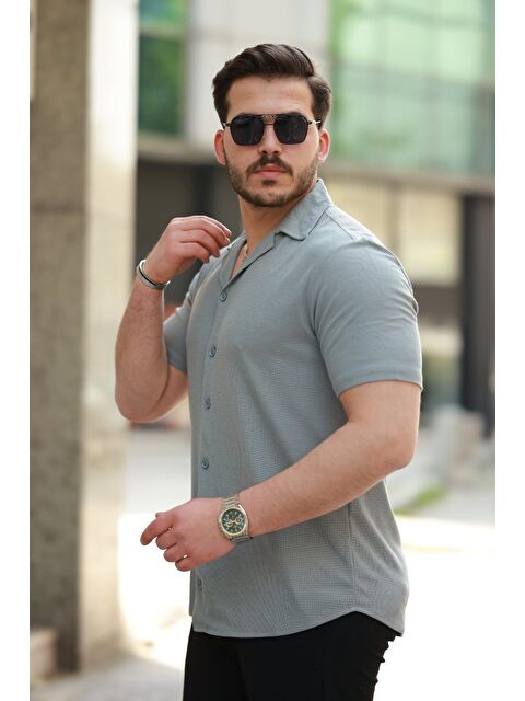 Jane's Erkek Apaç Yaka örme Kumaş Kısa Kollu Gömlek - S000528981-33408