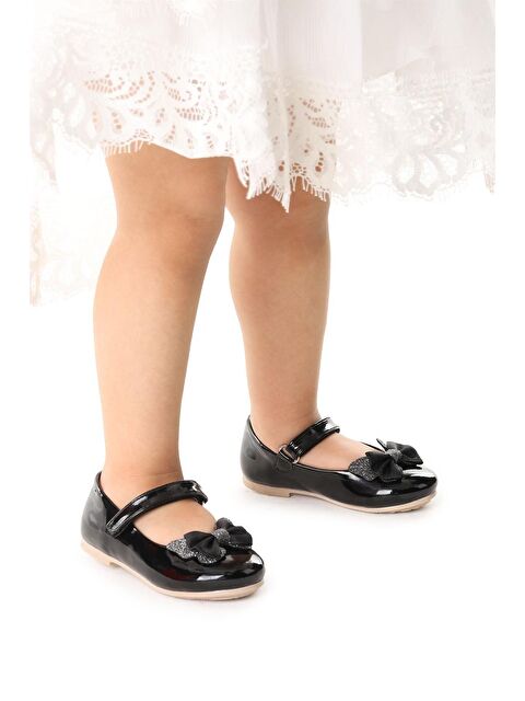 Kiko Kids Taşlı Cırtlı Kız Çocuk Fiyonklu Babet Ayakkabı Ege 204 Rugan - S000017791-19351