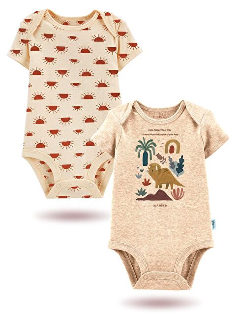 Mahfel 2'Li Organik Baskılı Kısa Kollu Unisex Bebek Çıtçıtlı Body - S000177645-19928