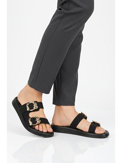 Ayakmod Siyah Çift Bantlı Hafif Kadın Günlük Terlik 513086 Z - S000526475-19351