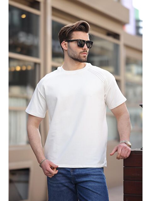 Madmext Ekru Bisiklet Yaka Basic Erkek T-Shirt E7138 - S000423948-19965