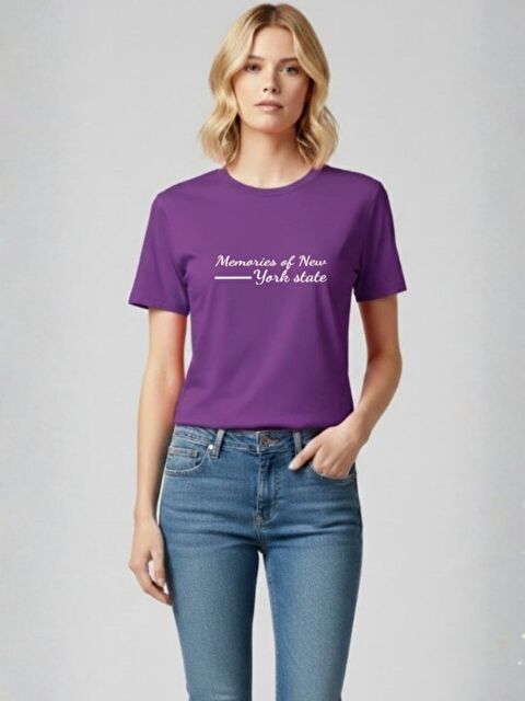 Trendseninle Kadın Mor Memories of New-York State Baskılı Tişört - S000515618-20042