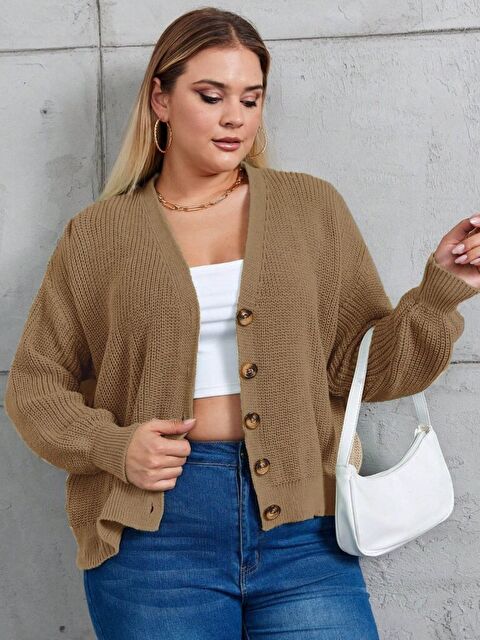 Jane's Kadın Beş Düğme Büyük Beden Triko Hırka