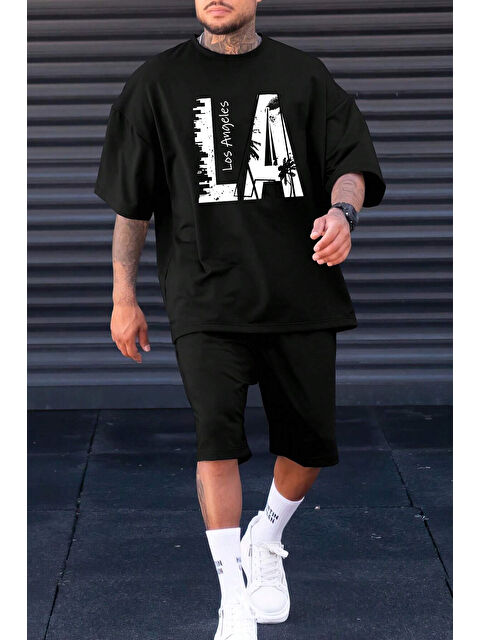 uyguntarz Unisex Los Angles Baskılı Şort %100 Pamuk Takım - S000261201-19351