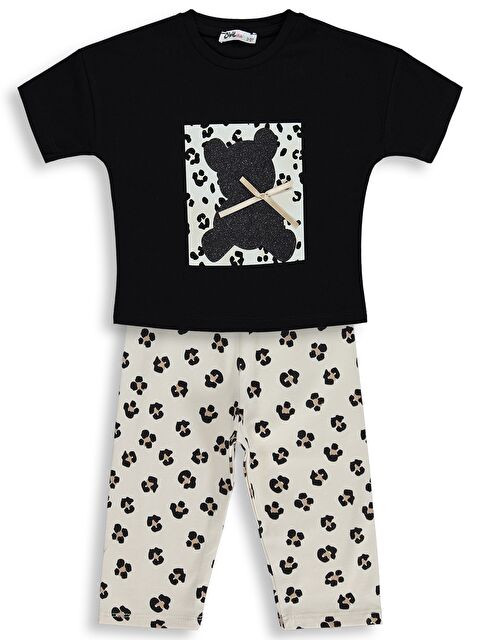 Civil Girls Leopar Ayıcık Desenli 2-5 Yaş Takım - Siyah