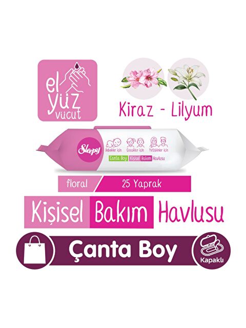 Sleepy Floral Kişisel Bakım Havlusu Çanta Boy 25 Yaprak