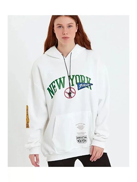 Jane's Baskılı Kapüşonlu Sweatshirt - Beyaz