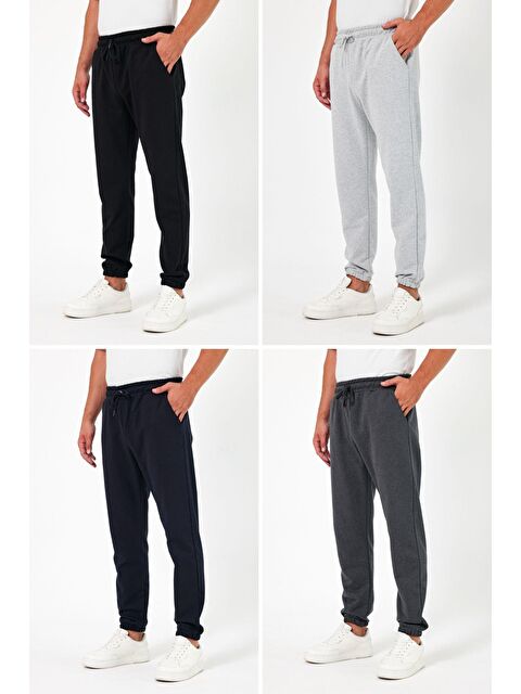 Mmetalic Kalın Siyah-Lacivert-Gri-Antrasit Erkek 4'lü Eşofman Altı Jogger Arka Cepli Lastik Paça Regular Fit - S000268684-23173