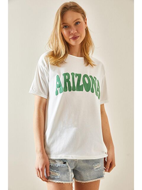 Xhan Yeşil Bisiklet Yaka Yazılı Tişört 5YXK1-48234-08 - S000159156-18194