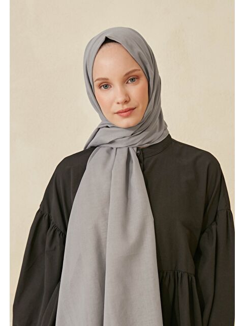 Fresh Scarfs İnce Pamuk Vual Şal Açık Gri - S000420394-17308