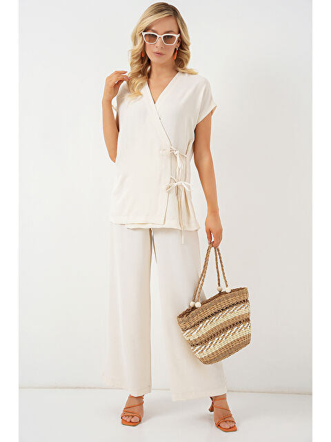 Bigdart Kadın Kısa Kol Bağcıklı Ayrobin İkili Takım 6741 - Krem - S000393852-19966