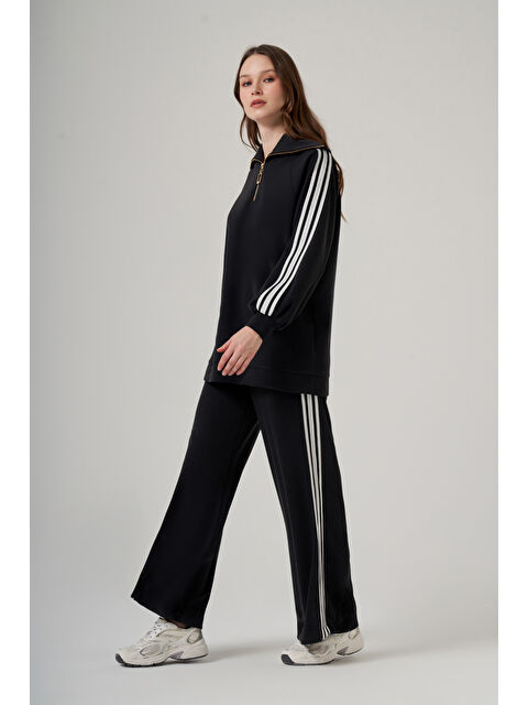 Nuss Şerit Detay Tunik Pantolon Takım 1093 Siyah