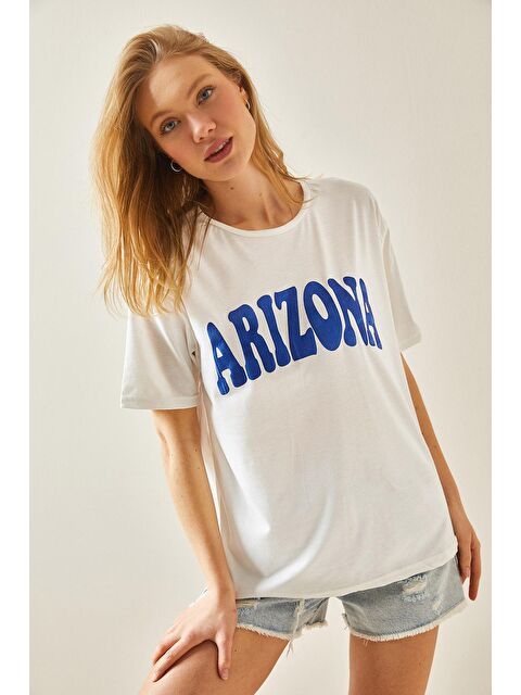 Xhan Mavi Bisiklet Yaka Yazılı Tişört 5YXK1-48234-12 - S000159156-17234