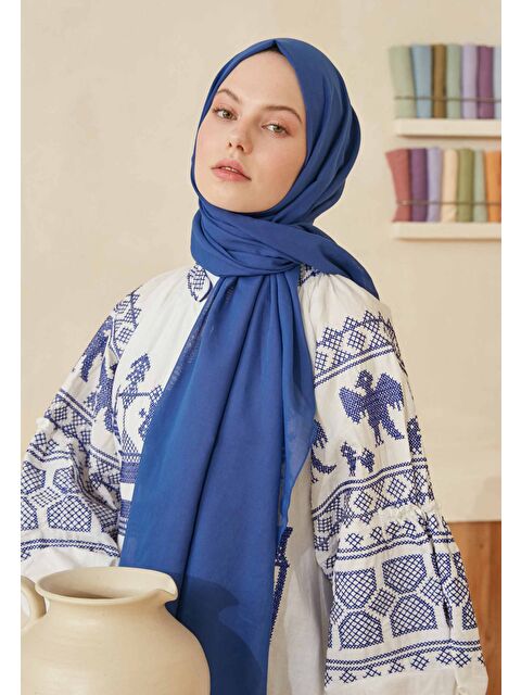 Fresh Scarfs İnce Pamuk Vual Şal Saks Mavisi - S000420394-23710