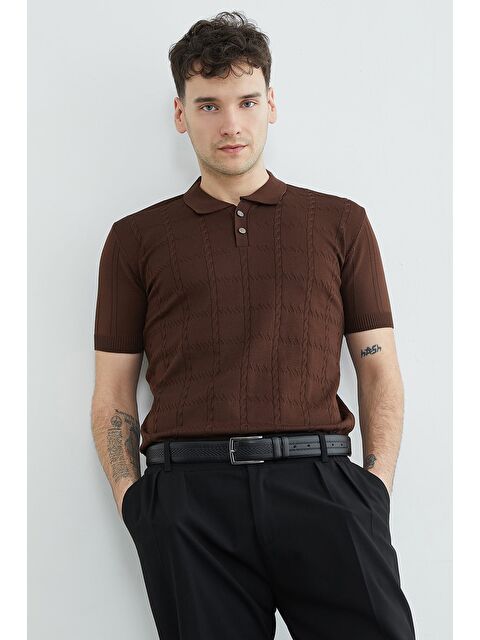 Fullamoda Örgü Desenli Polo Yaka Triko Tişört