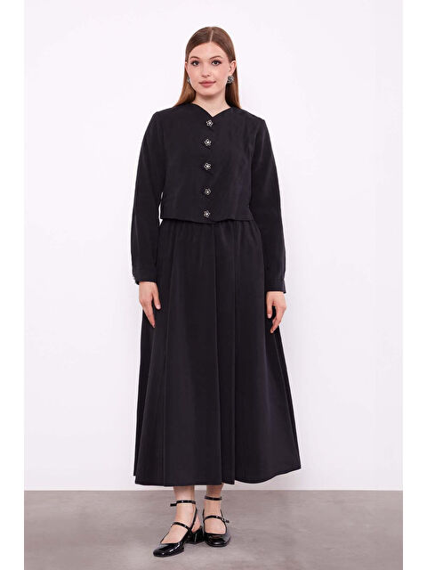 Remsa Önü Zikzak Detay Tunik Etek Takım 100770 Siyah