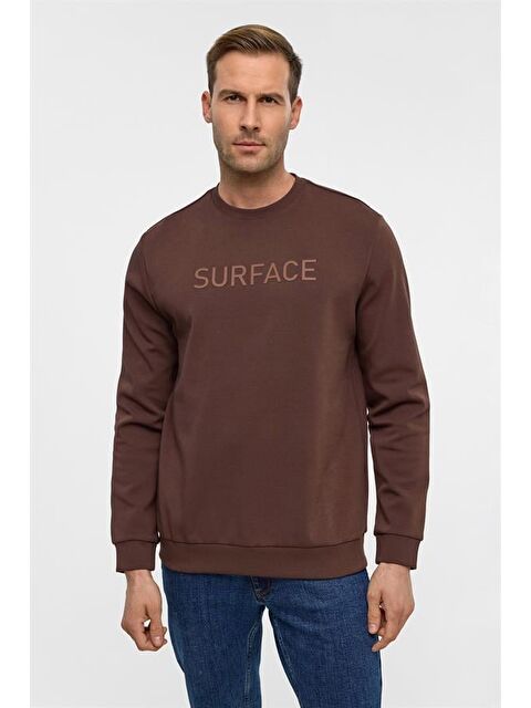 Süvari Koyu Kahve Regular Düz Bisiklet Yaka Sweatshirt