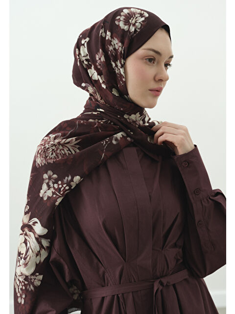Fresh Scarfs MIDNIGHT ROSE DESENLİ PAMUK VİSKON ŞAL BORDO - S000514043-19951