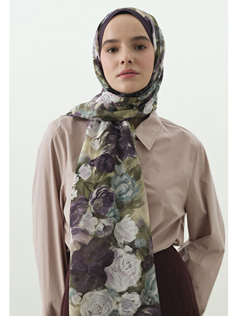 Fresh Scarfs ROSE BREEZE DESENLİ PAMUK VİSKON ŞAL LAVANTA - S000514041-475