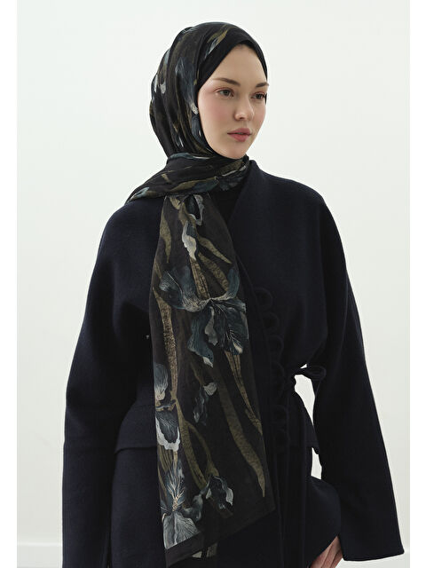 Fresh Scarfs ZELINDA DESENLİ PAMUK VİSKON ŞAL SİYAH - S000514150-19351