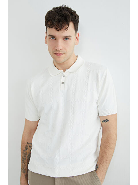 Fullamoda Örgü Desenli Polo Yaka Triko Tişört