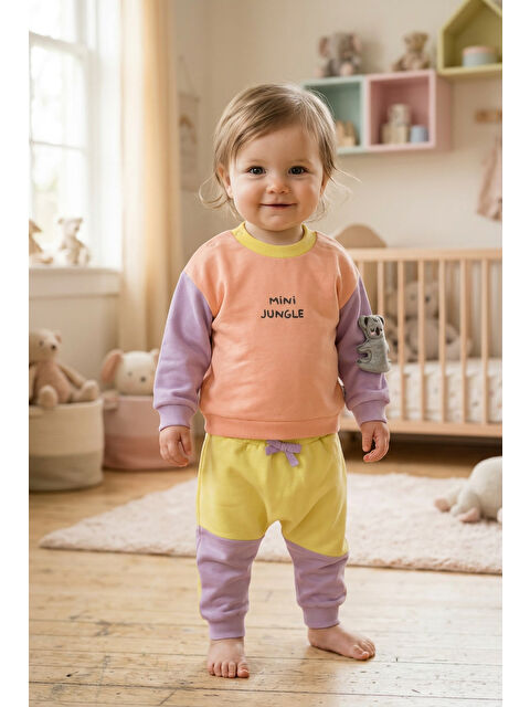 Harika Kids Kız Bebek Pamuklu Eşofman Takımı Mini Jungle Baskılı İki İplik Rahat Kalıp