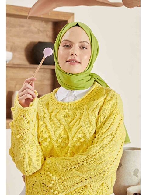Fresh Scarfs İnce Pamuk Vual Şal Fıstık Yeşili - S000420394-19972