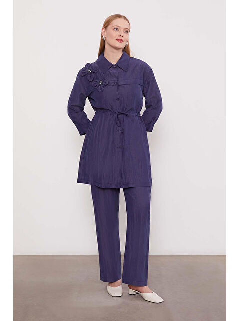 Remsa Çiçek Detay Gömlek Pantolon Takım 100796 Lacivert