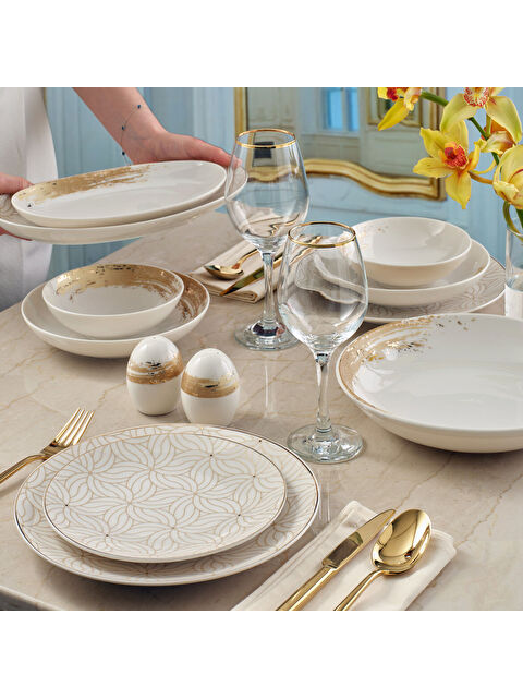 GÜRAL PORSELEN CAMELİA 54 PARÇA 12 KİŞİLİK YEMEK TAKIMI  GOLD 6420 - S000521547-37646