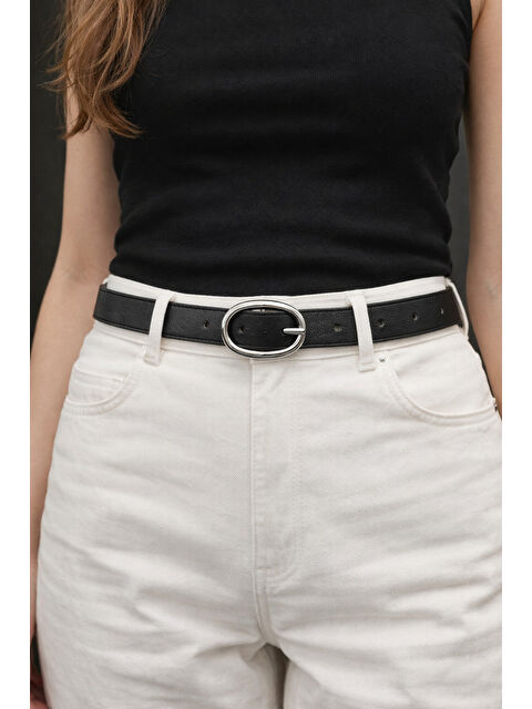 Luminos Butik Oval Tokalı Siyah İnce Kadın Kemeri Ceket Kemeri, Gömlek Kemeri, Elbise Kemeri KMR005 SIYAH - S000514153-37428