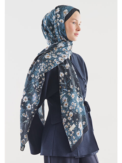 Fresh Scarfs TINY DAISY DESENLİ PAMUK VİSKON ŞAL LACİVERT - S000514046-21164
