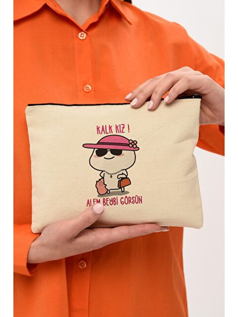 Bagg Clutch Beybi Baskılı Kanvas Makyaj Çantası - S000159162-19966