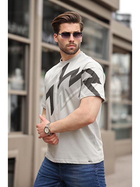 Madmext Boyalı Gri Baskılı %100 Pamuk Erkek T-Shirt - S000423952-22875