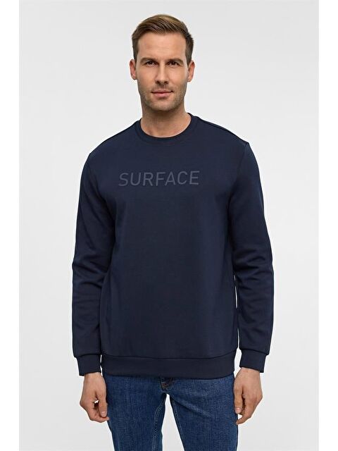 Süvari Lacivert Regular Düz Bisiklet Yaka Sweatshirt