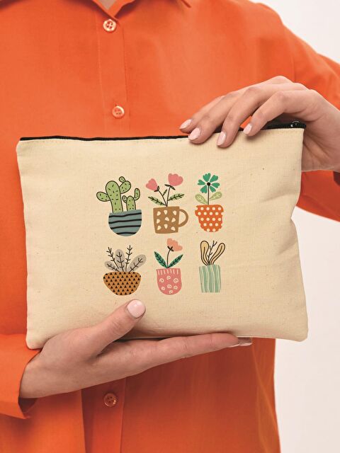 Bagg Clutch Renkli Çiçekler Kanvas Makyaj Çantası - S000159166-19966